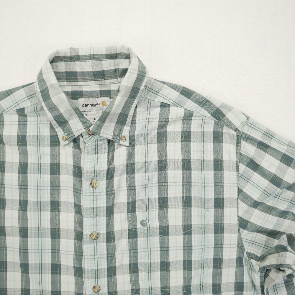 Carhartt Mens‎ Large Blue Plaid Relaxed Fit Long Sleeve Button Up Shirt